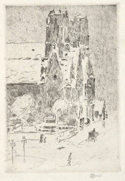 Golgatan kirkko lumessa tekijältä Childe Hassam