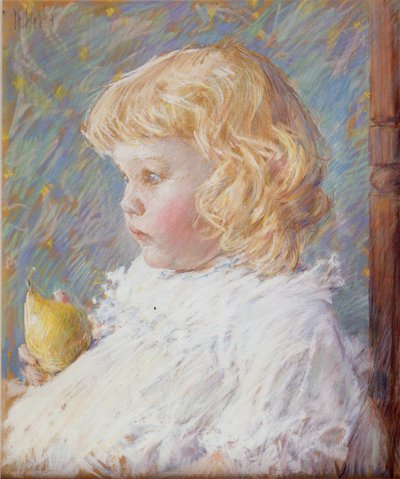 Pieni tyttö ja päärynä tekijältä Childe Hassam