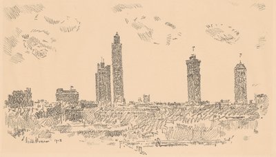 New Yorkin siluetti, tummat rakennukset tekijältä Childe Hassam