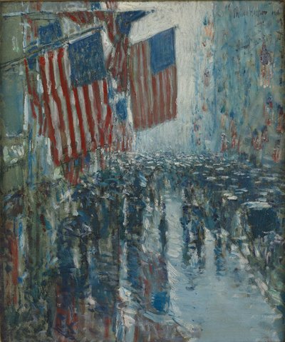Sateinen päivä Fifth Avenuella tekijältä Childe Hassam