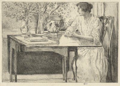 Colonial Table (Holley House, Cos Cob) (recto); Maisema navetta (käänteinen) tekijältä Childe Hassam