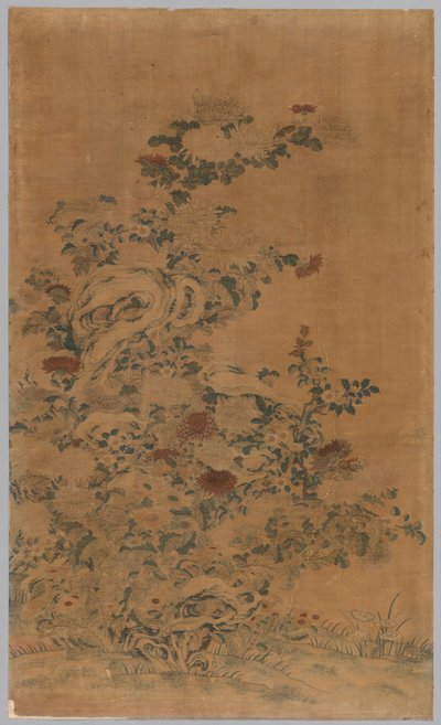 Kesi-paneeli: Kivet ja krysanteemit tekijältä China, Qing dynasty
