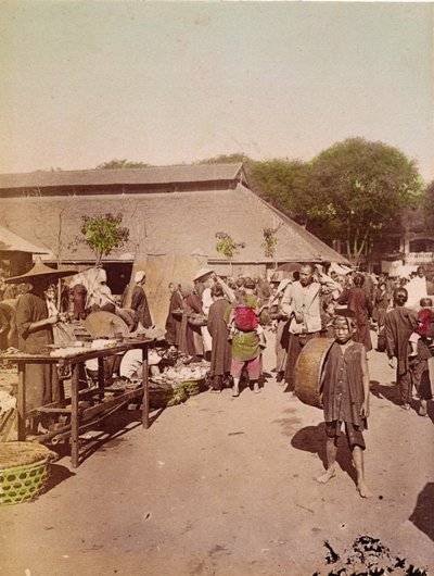 Markkinat Tonkinissa, n. 1899-1900 (värillinen kuva) tekijältä Chinese School