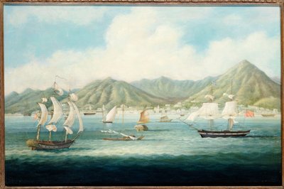 Näkymä Victoriasta, Hong Kongista brittiläisten laivojen ja muiden alusten kanssa, n. 1850 tekijältä Chinese School