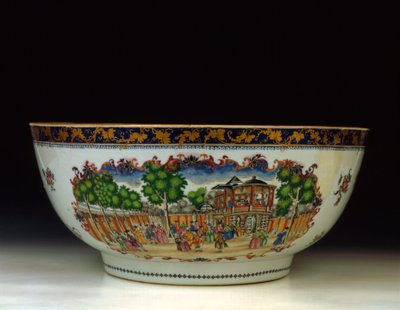 Famille rose "London" booli, josta on näkymät Grand Walkille, Vauxhall Gardens, n. 1750-1800 tekijältä Chinese School