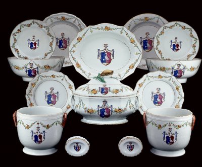 Famille ruusun armorial illallinen, joka on maalattu Tranefelt of Swedenin käsivarsilla (keramiikka) tekijältä Chinese School