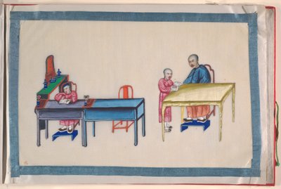 Albumi, 1800-luvun loppupuoli (kahdentoista lehden albumi; tussi ja väri piikkipaperille, sidottu punaiseen damastiin). tekijältä Chinese School