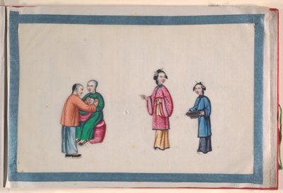 Albumi, 1800-luvun loppupuoli (kahdentoista lehden albumi; tussi ja väri piikkipaperille, sidottu punaiseen damastiin). tekijältä Chinese School