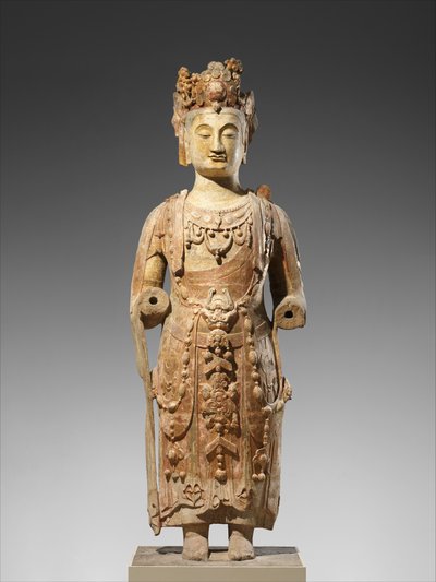 Bodhisattva, luultavasti Avalokiteshvara (Guanyin), n. 550-60 (hiekkakivi pigmentillä) tekijältä Chinese School