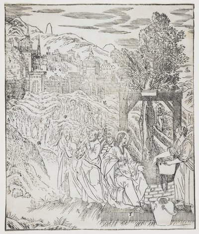 Christ at the Well, lautanen Giulio Alenis Tianzhu jiangsheng zhuxiang jingjie (kuvitettu historia taivaan herrasta, joka tuli lihaksi), Jinjiangin kirkko, Fujianin maakunta, Chi tekijältä Chinese School