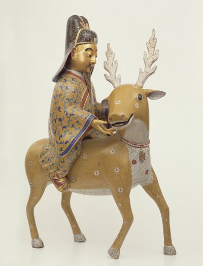 Kuolematon hahmo ratsastamassa peuralla (cloisonne emali) tekijältä Chinese School