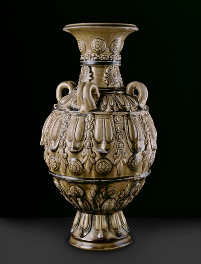 Viherastiapurkki muotoilluilla koristeilla, Yue Kikn -sivusto, Six Dynasties Period (keraaminen) tekijältä Chinese School