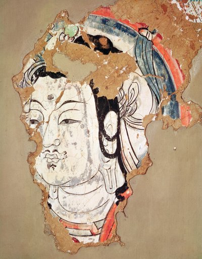 Buddhan pää halolla, Kao-changista, Xinjiangista, Kiinan Turkestanista, 8.-9. vuosisadalla tekijältä Chinese School
