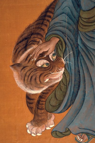 Lohan tiikerin kanssa, 1700-luvun lopusta 1800-luvun alkuun (väri silkillä) tekijältä Chinese School