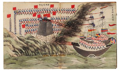 Merivoimien taistelukohtaus Dagu- tai Taku-linnoituksissa, toinen oopiumisota, 1859 tekijältä Chinese School