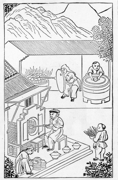 Avaus- ja sulkemisuunit, kuvasarjasta posliinin valmistusta (katso koko sarja 384116 & 384117) tekijältä Chinese School