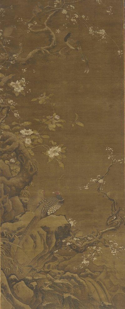 Fasaanit ja lumen peittämät luumunkukat, Ming- tai Qing-dynastia, 1400-1700-luku tekijältä Chinese School