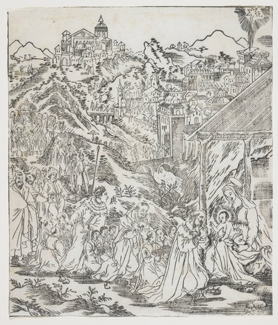 Kristuksen palvonta, lautanen Giulio Alenis Tianzhu jiangsheng zhuxiang jingjie (Kuvitettu historia Taivaan Herrasta, joka tuli lihaksi), Jinjiangin kirkko, Fujianin maakunta tekijältä Chinese School