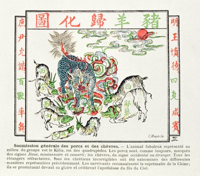 Kiliniä palvovat siat ja vuohet, jotka ovat ymmärtäneet kristinuskon virheet ja tunnustavat Kiinan ylivallan, 1891 tekijältä Chinese School