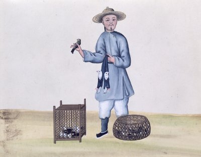 The Pigeon Seller, kirjasta Pekingin katupuhelut, n. 1785 (wc ja guassi paperilla) tekijältä Chinese School