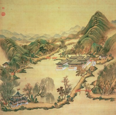 Näkymä Kesäpalatsille, Peking (väri silkillä) tekijältä Chinese School