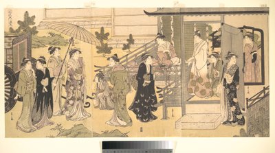 Naamioitu kohtaus Genjin tarinasta (Fūryū Yatsushi Genji), luku 33, "Sinisateen lehdet (Fuji no uraba)" tekijältä Chobunsai Eishi