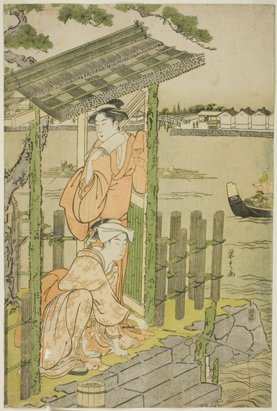 Kokoontuminen Teahousessa Sumida-joen rannalla tekijältä Chobunsai Eishi