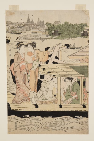 Huviveneet Sumida-joella Shin-?hashi-sillan alla (värillinen puupainatus) tekijältä Chobunsai Eishi