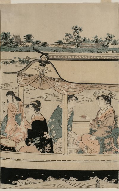Naiset huviveneessä Sumida-joella tekijältä Chobunsai Eishi