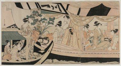 Naiset huviveneessä Sumida-joella, 1790-luvun puoliväli. tekijältä Chobunsai Eishi