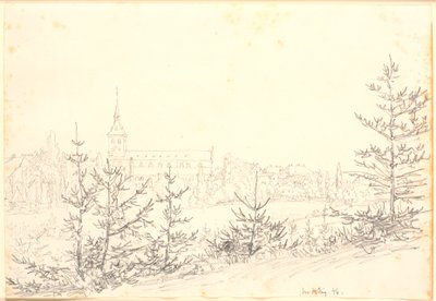 Pyhän Knudin kirkko Odensessa munkkisammalta nähtynä tekijältä Christen Købke