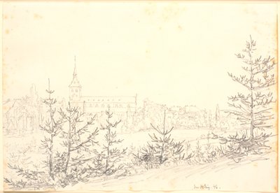 Pyhän Knudin kirkko Odensessa munkkisammalta nähtynä tekijältä Christen Købke