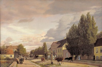 Näkymä kadulle Østerbrossa Kööpenhaminan ulkopuolella. Aamuvalo, 1836 tekijältä Christen Schjellerup Købke