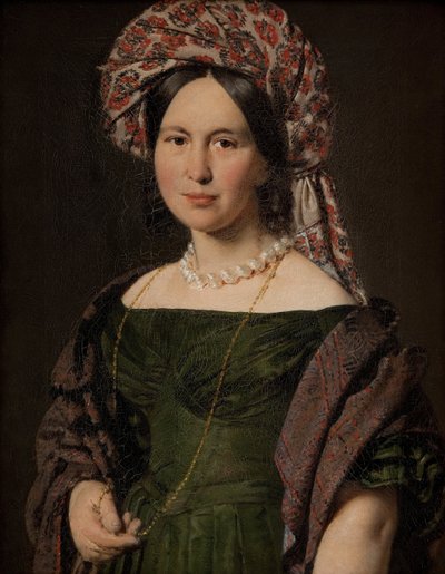Cathrine Jensen, os. Lorenzen, taiteilijavaimo turbaaniin pukeutunut, 1842-1843 tekijältä Christian Albrecht Jensen