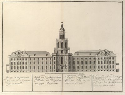 Keisarillinen kirjasto ja Kunstkammer Alkaen: Keisarillisen tiedeakatemian rakennus, 1741 tekijältä Christian Albrecht Wortmann