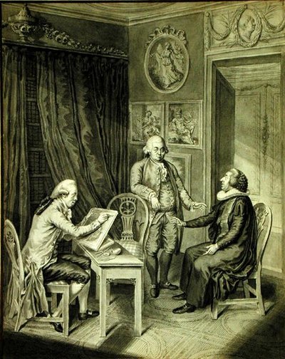Christian Andreas Georg Stottrupp (1789-1835), pastori Sturm ja Philipp Emanuel Bach (1714-88) (intialainen muste paperille) tekijältä Christian Andreas Georg Stottrupp
