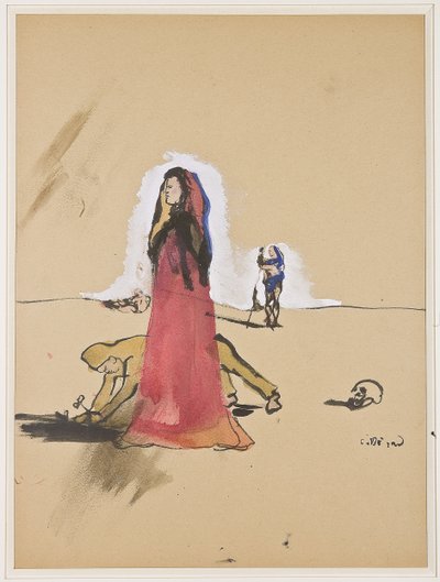Kohtaus hahmoilla, n. 1934 (guassi ja muste paperille) tekijältä Christian Bérard