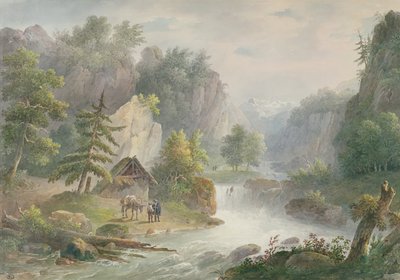 Vuoristomaisema ja Torrent, 1825 (wc paperilla) tekijältä Christian Brune