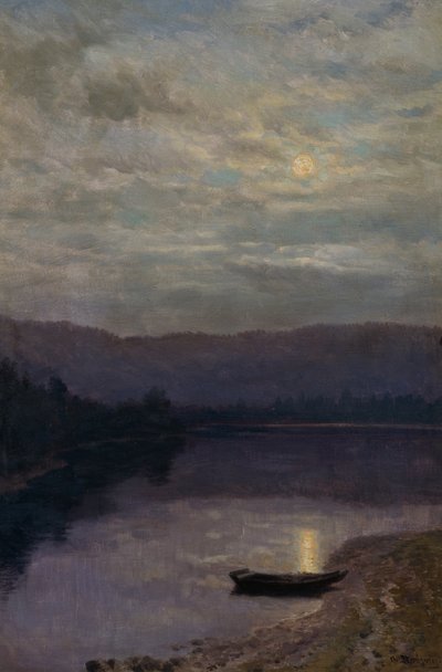 Moon Rise by the Solevatne (öljy kankaalle) tekijältä Christian Eriksen Skredsvig