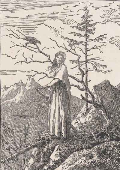 Nainen korpin kanssa Nainen korpin kanssa syvyydessä, luultavasti 1803. tekijältä Christian Friedrich