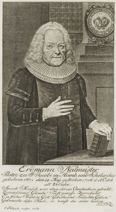 PPN663946751 Erdmann Neumeister, Hampurin St Jacobin ja Scholarchan pastori. (1763) tekijältä Christian Fritzsch