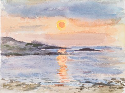 Kypros, auringonlasku, 2019 (akvarelli) tekijältä Christian Furr