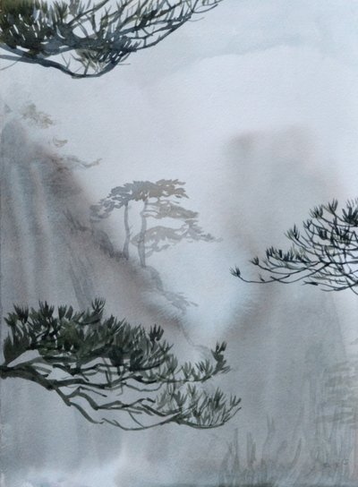 Viimeiset vuoret, 2015 (akvarelli paperille) tekijältä Christian Furr