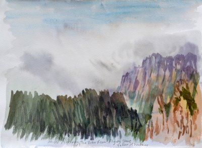 Leijonanhuipulle saapuva sumu, 2015 (akvarelli paperille) tekijältä Christian Furr