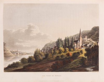 Bingen. Lähde: Kuvankaunis kierros Reiniä pitkin, 1820. tekijältä Christian Georg Schütz the Younger