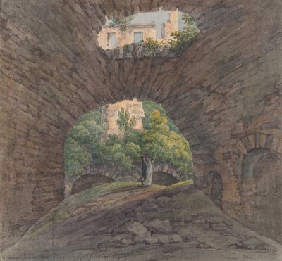 Nuori pari katselee raunioita lähellä Bingeniä, 1801. tekijältä Christian Georg Schutz