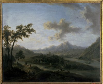 Joki maisema tekijältä Christian Georg the Elder Schuetz