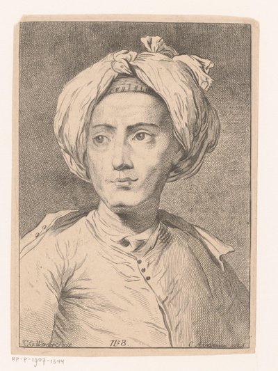 Miehen muotokuva, mahdollisesti omakuva Christian Gottlieb Werneristä tekijältä Christian Gottlieb Werner (prentmaker)