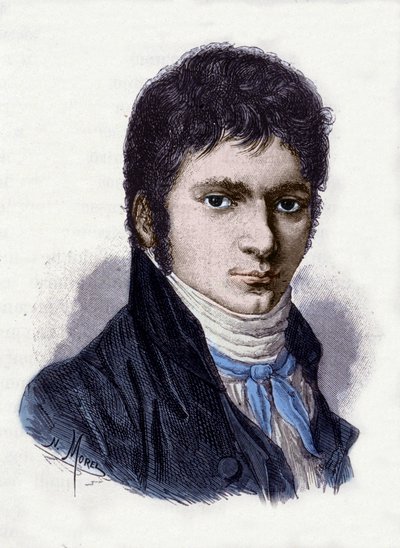 Ludwig van Beethoven (1770-1827), saksalainen muusikko, vuonna 1802. Morelin kaiverrus Hornemanin pienoismallista. tekijältä Christian Hornemann