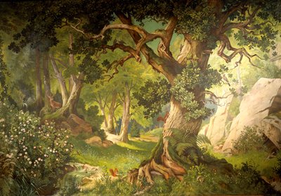Taikuri Klingsorin puutarha, Parzival-syklistä, Great Music Room, n. 1883-84 (seinämaalaus) tekijältä Christian Jank